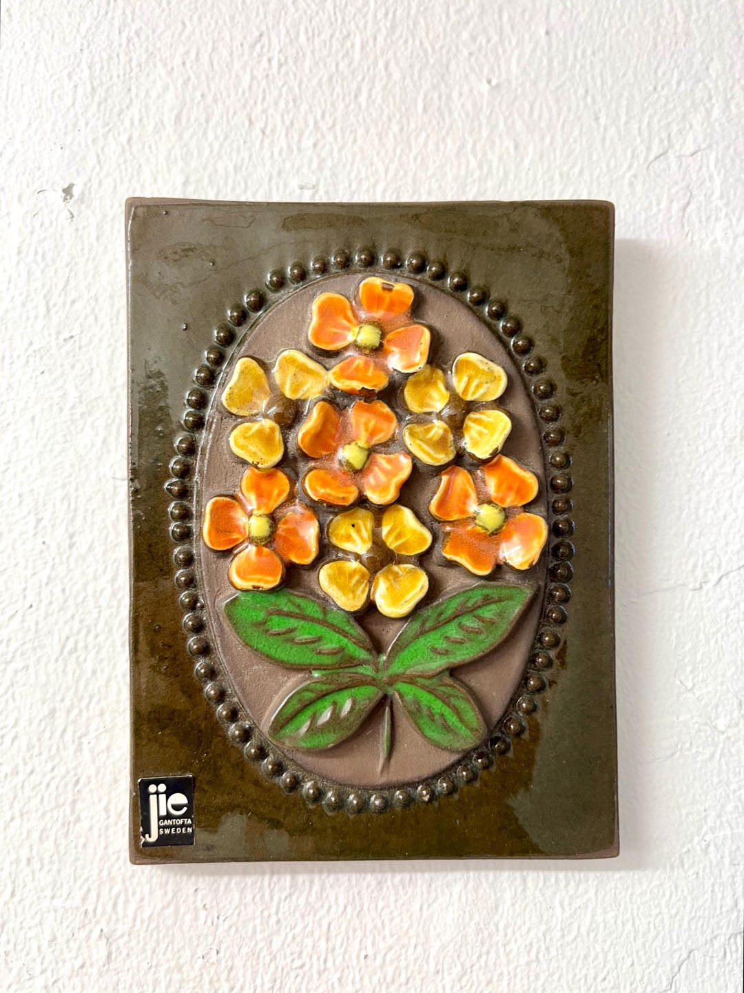 JIE Gantofta Sweden, MINT 16 X 12 Cm Ceramic Plaque With Beautiful