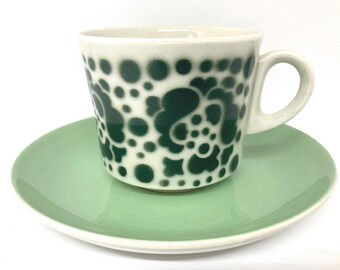 Arabia POP, mint condition green coffee cup duo sets, designed by Göran Bäck, midcentury Finnish design