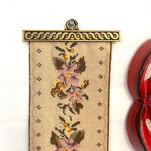 Danish cross stitch tapestry, large Cross stitch Bell pull, handmade with a repeated Flower pattern, Danish vintage handcraft tradition