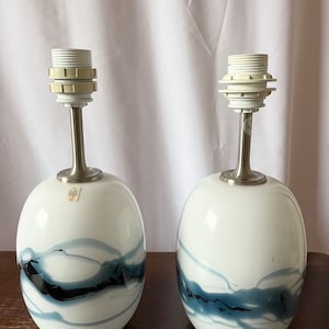 Holmegaard Sakura Blue, MINT set of two oval shaped  table lamps, Michael Bang Danish vintage design