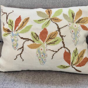 Danish cross stitch pillowcase, unique vintage hand embroidered pillowcase including pillow, Danish handmade needlepoint