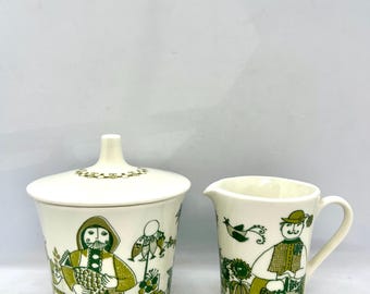 Figgjo Flint Market, MINT Cream and Sugar bowl set, designed by Turi Gramstad Oliver, vintage Norwegian design
