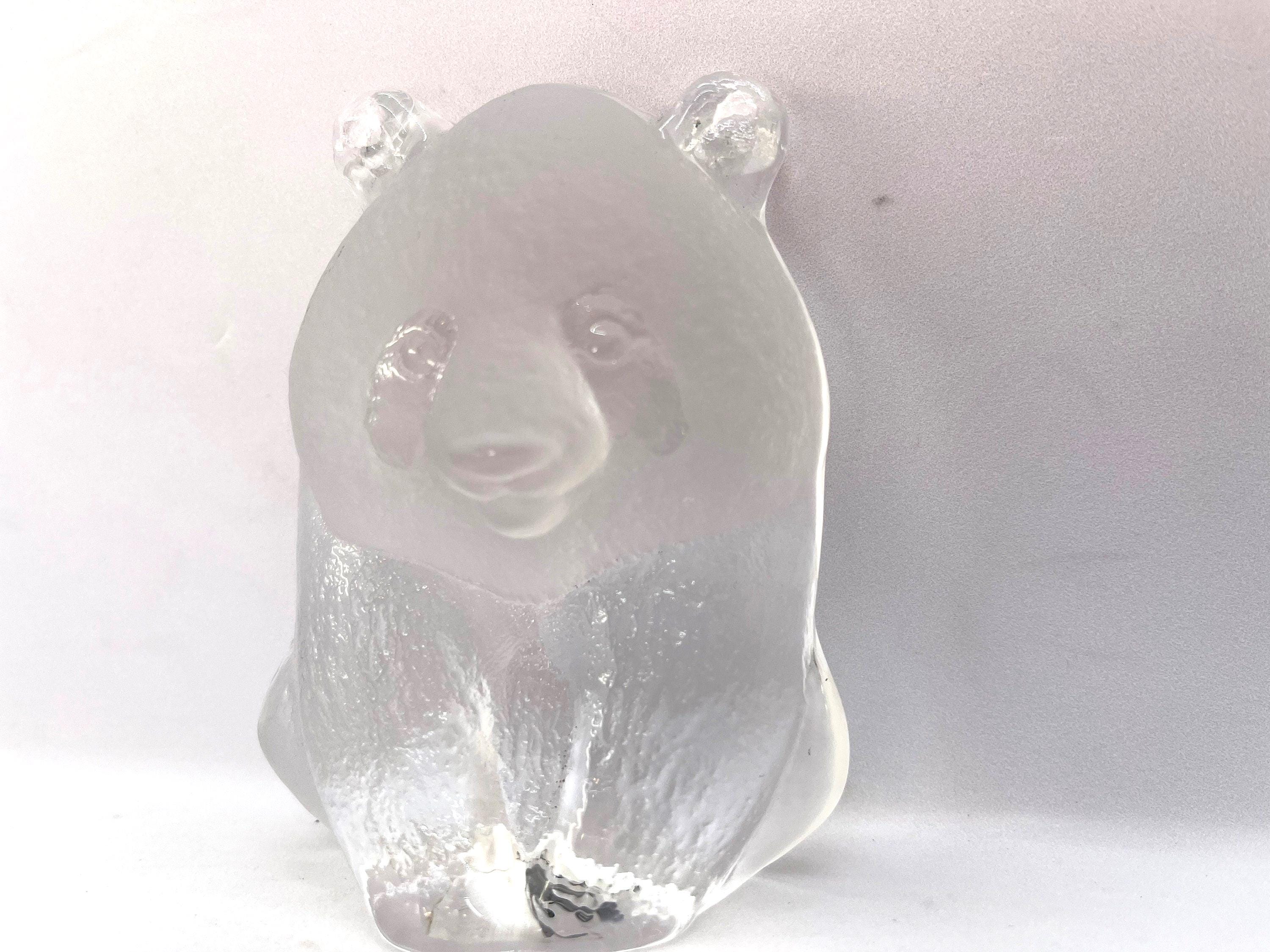 Swedish Crystal Panda Paperweight, Signed Swedish Glass Panda by