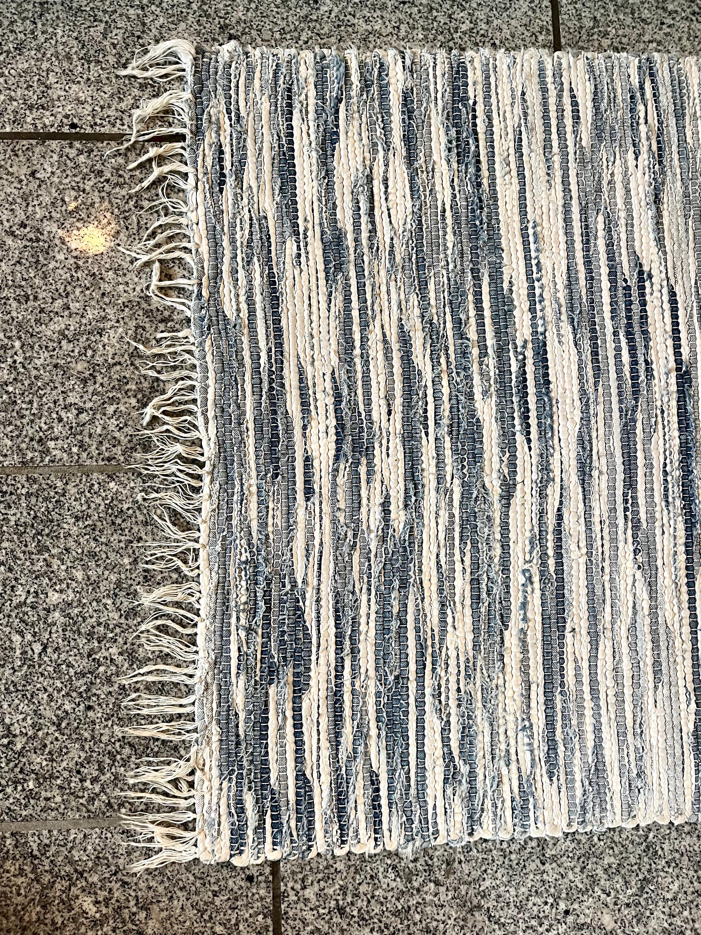 スウェーデン製ラグ、ロングヴィンテージハンドメイドラグ、1970年代