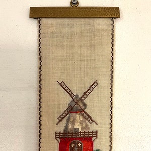 Danish cross stitch tapestry, handmade with Danish Mill, A cute farmhouse and antique household items, Danish vintage handcraft tradition