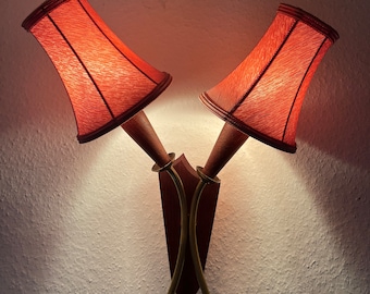 Danish Teak lamp, vintage Beco lamp Design, double Teak Sconce including light Rose shades, Mid Century wall Lamp Danish design
