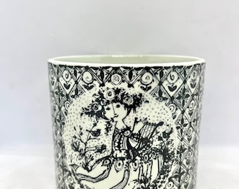 Bjorn Wiinblad flower pot, mint condition rare collectible pot with "The sanguine", signed BW Nymolle production, vintage Danish design