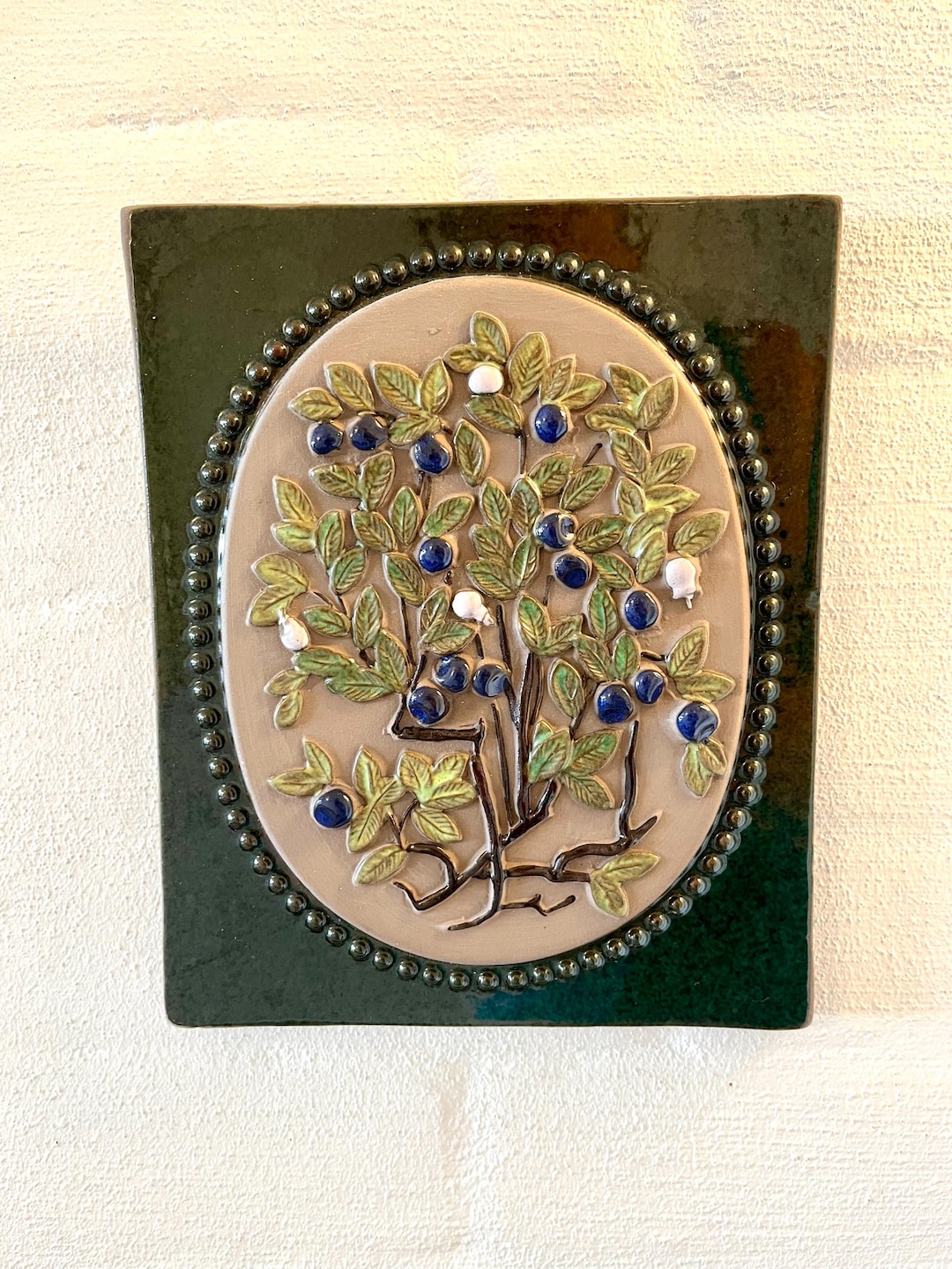 jie Gantofta/sweden陶板 JIE Gantofta Sweden, Rare Ceramic Wall Plate With Blueberries