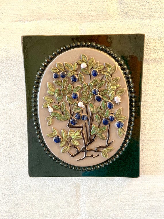 JIE Gantofta Sweden, Rare Ceramic Wall Plate With Blueberries
