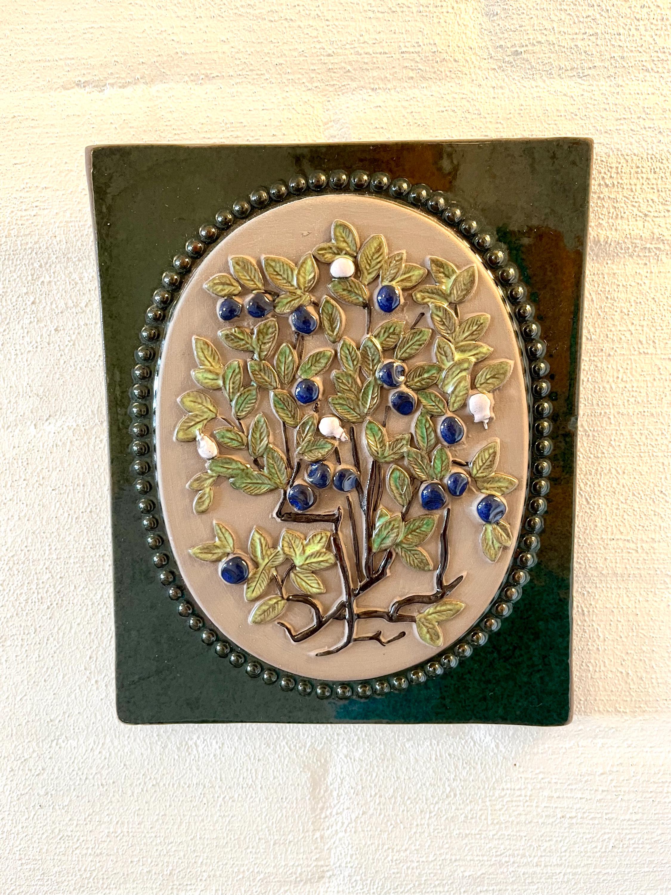 JIE Gantofta Sweden, Rare Ceramic Wall Plate With Blueberries