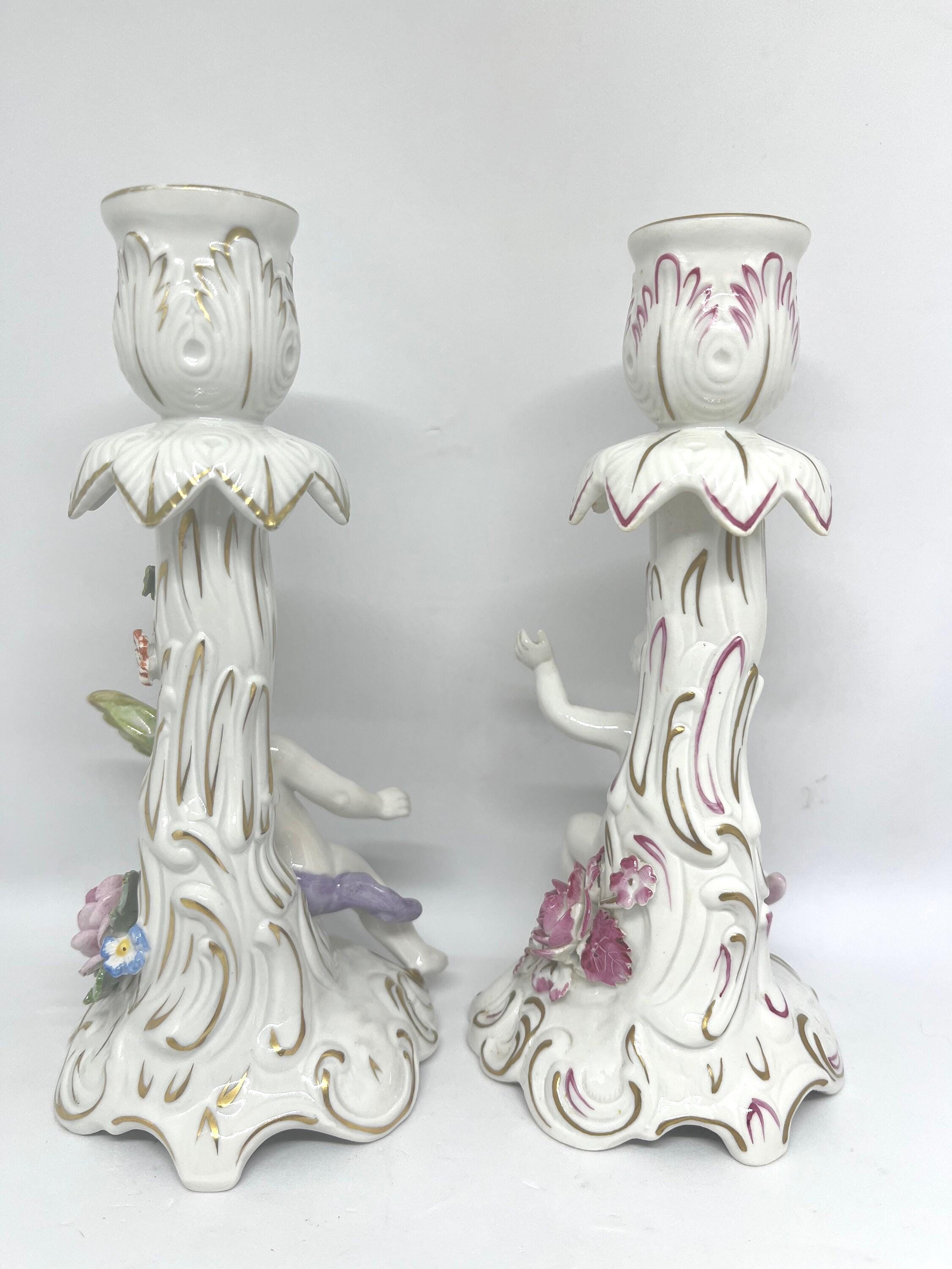 Antique Dresden Cherub Candelabra, Set of Two German Designed