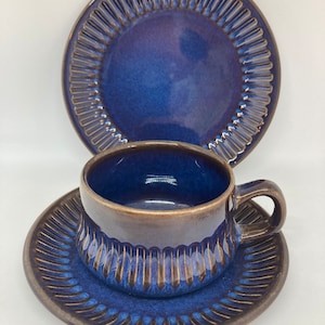 Gefle Kosmos large teacup trio blue, large ceramic teacups designed by Berit Ternell 1966, vintage Swedish design