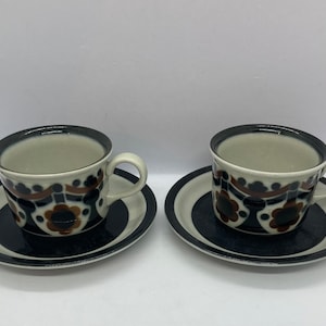 Arabia Riikka set of two coffee cup duo sets, vintage stoneware Anja Jaatinen-Winquist Finnish design