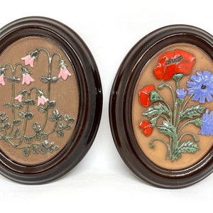 Swedish Gabriel ceramic plaques, set of two oval plaques, Ingegärd Burmeister design ceramic wall plaques, vintage Swedish Ceramics