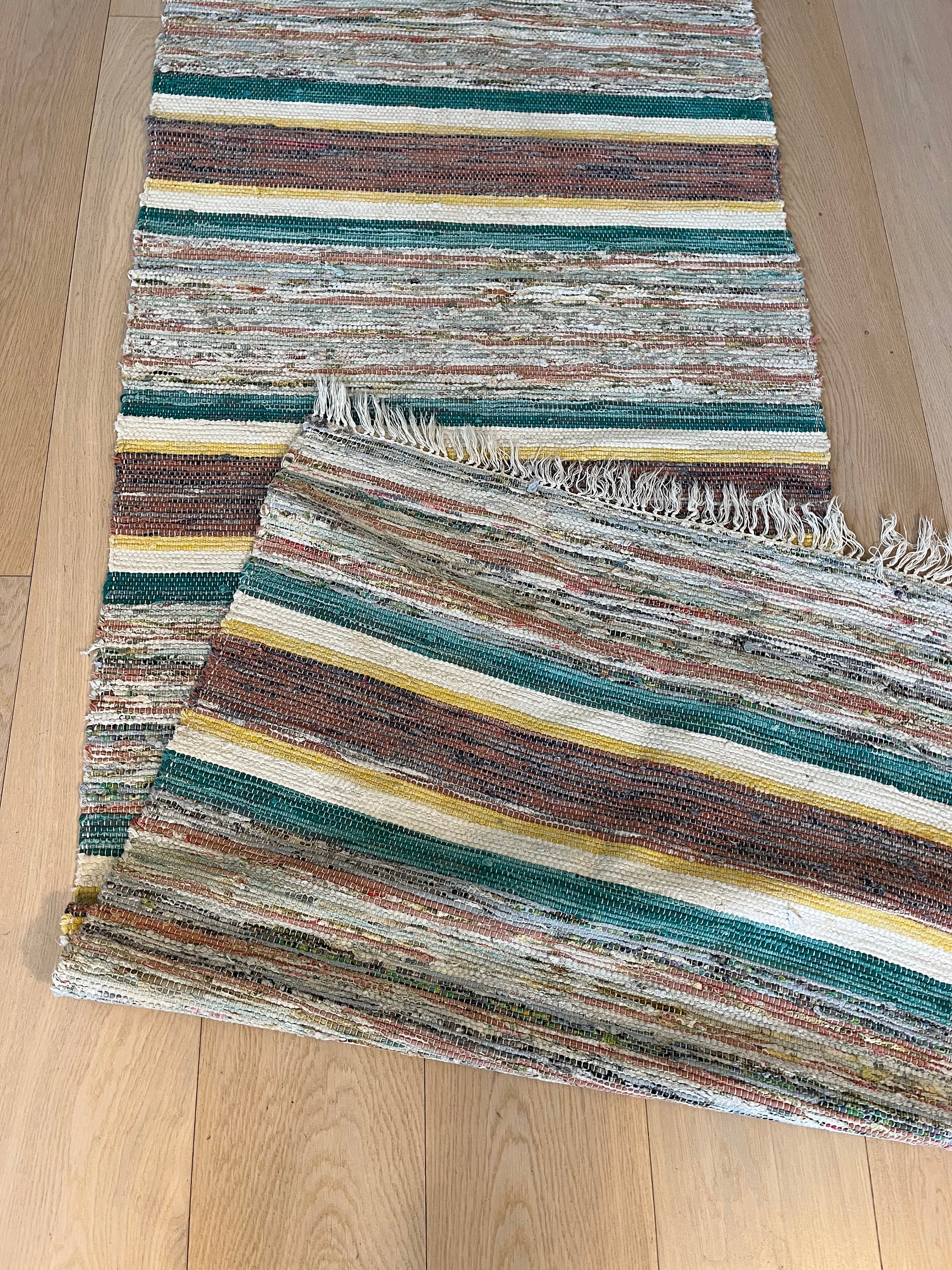 Floor Rag Color Swedish Vintage Handmade Rag Rug, LARGE 1970s HANDMADE Multicolor ...