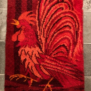 Danish Ege Rya Rug/ Tapestry 100% Wool, Colorful Rooster, original vintage Danish design