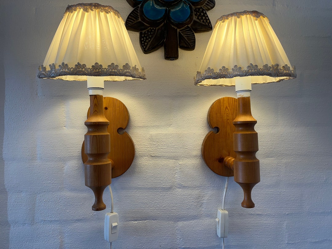 Vintage Sconce Set, Set of Two Danish Country Style Wall Lamps in Solid ...
