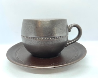 Taza Höganäs MINT, dúo de tazas de café de cerámica Old Höganäs marrón oscuro, diseño sueco de mediados de siglo de John Andersson