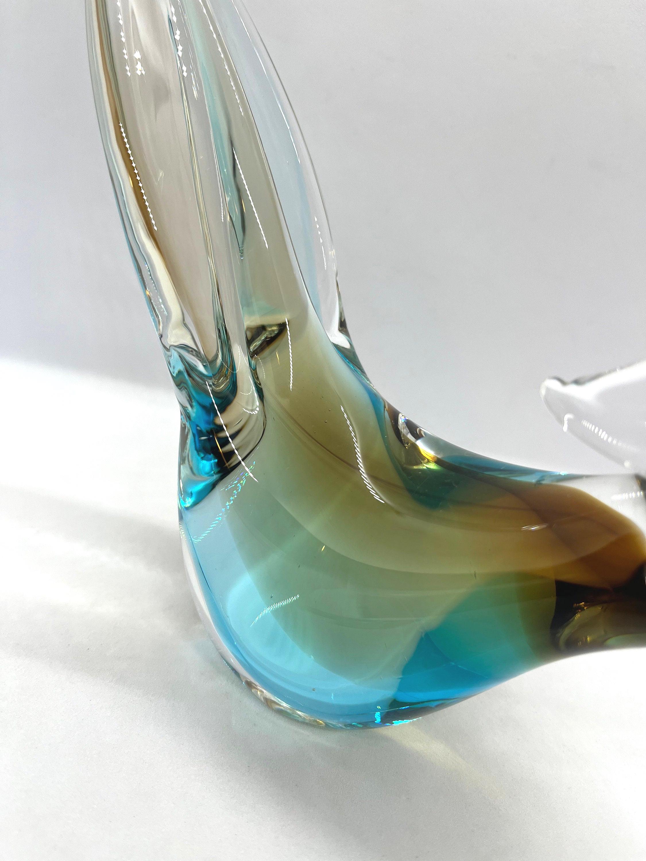 Swedish Crystal Glass Bird, Handmade Vintage Art Glass, Färe