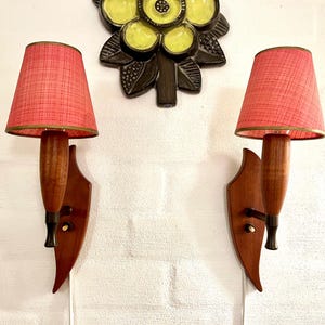 Danish Teak Sconce set, Danish sconce set in solid Teak, vintage set of two sconces including shades, Danish Mid Century wall Lamp design