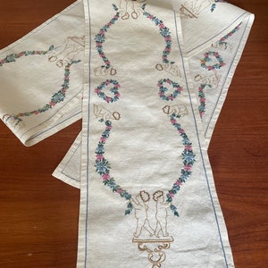 Christmas table runner, Danish antique needlepoint, long table runner hand embroidered, Danish handcraft tradition 1940es/1950es