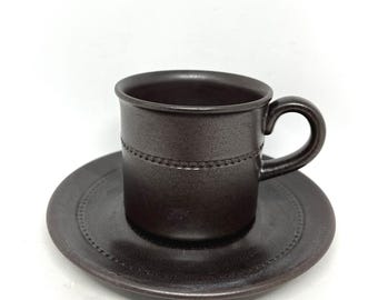 Höganäs cup MINT, Old Höganäs ceramic teacup duo set dark brown, John Andersson Swedish midcentury design