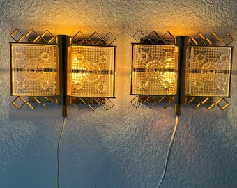 Orrefors Wandlampen-Set, Carl Fagerlund / MPR Denmark Zusammenarbeit, Hollywood Regency Messing und Kristallglas, skandinavisches Vintage-Design