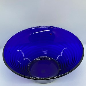 Holmegaard glass bowl, Holmegaard Broksø hard pressed glass, large Royal Blue bowl, 1930s Jacob E. Bang Danish design