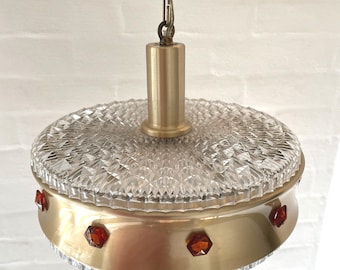 Vitrika ceiling lamp, model "Rubin" 25615, large heavy glass and Brass colored Chandelier with facetted glass crystals, Danish design 1960s