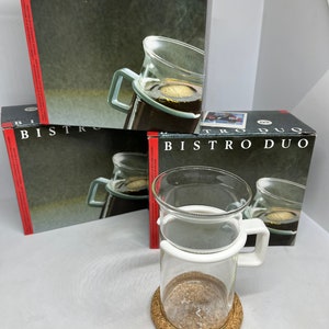 Bodum Bistro White with Cork coasters, LARGE size cups never used, in original boxes, set of 6 Carsten Jørgensen design, vintage Danish