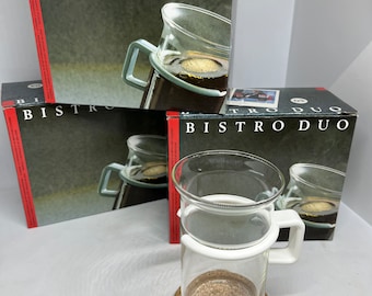 Bodum Bistro White with Cork coasters, LARGE size cups never used, in original boxes, set of 6 Carsten Jørgensen design, vintage Danish