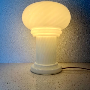 Murano Swirl Glass table lamp, mint condition Blown White Glass with swirl Murano table lamp, vintage Italian Glass design