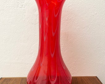Vintage italiensk vas, XXL handgjord röd och vit fantastiskt mönster, handblåst unik tjock glasvas, vintage italiensk design