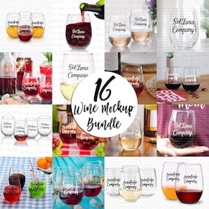 16 Wine Glass Mockup Bundle Stemless Wine Glass MockUps Photograph Styled Stock Photo Template Sublimation SVG Mock up JPG Digital Download