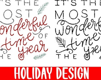 Könnte beinhalten: Es ist die schönste Zeit des Jahres. Ein schwarz-weißes Design mit einem Used-Look. Der Text ist in einer handgeschriebenen Schriftart. Das Design ist perfekt zum Erstellen von Weihnachtsbastelarbeiten, Karten und Geschenken.