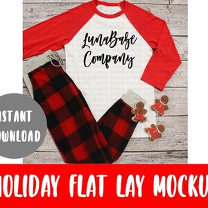 Christmas Baseball Shirt Flat Lay, Shirt Display, Next Level Flat Lay, Styled Flat Lay, Styled Mockup, Bella Canvas Flat Lay, Display Mockup