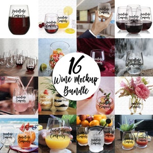 16 Wine Glass Mockup Bundle Stemless Wine Glass MockUps Photograph Styled Stock Photo Template Sublimation SVG Mock up JPG Digital Download