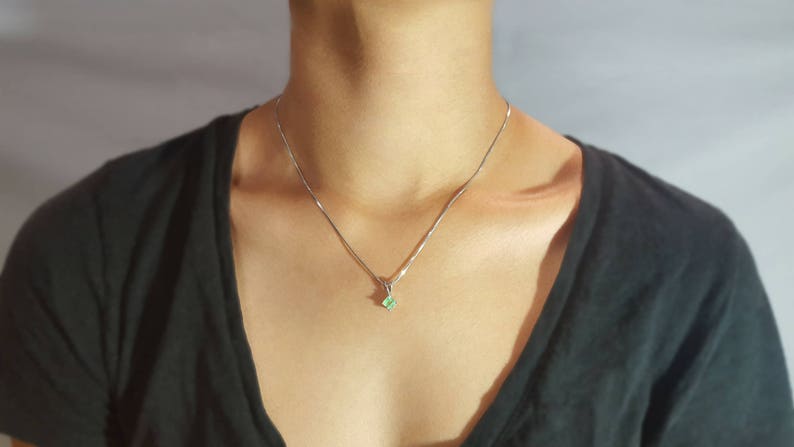 Solitaire Square Cut Emerald in Diamond Shaped Pendant