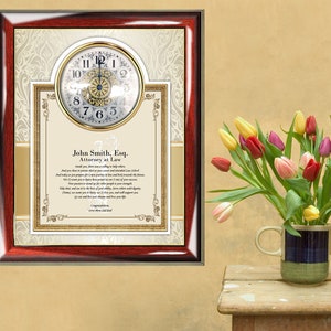 Lawyer Attorney Gift law school graduation poem clock frame college of law graduate passing bar student JD Juris Doctor Degree present