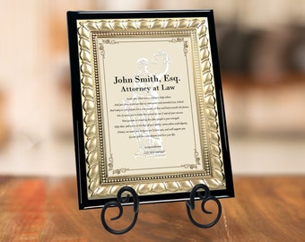 Unique College Graduation Gift Idea Him Her Law School Personalize Lawyer Attorney Gold Metal Plaque Passing Bar Legal Gift
