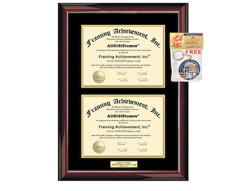 Personalized Double Certificate Holder Case Diploma Frame Glossy Mahogany Two Degree Document License Case Plaque Engrave Board Certified