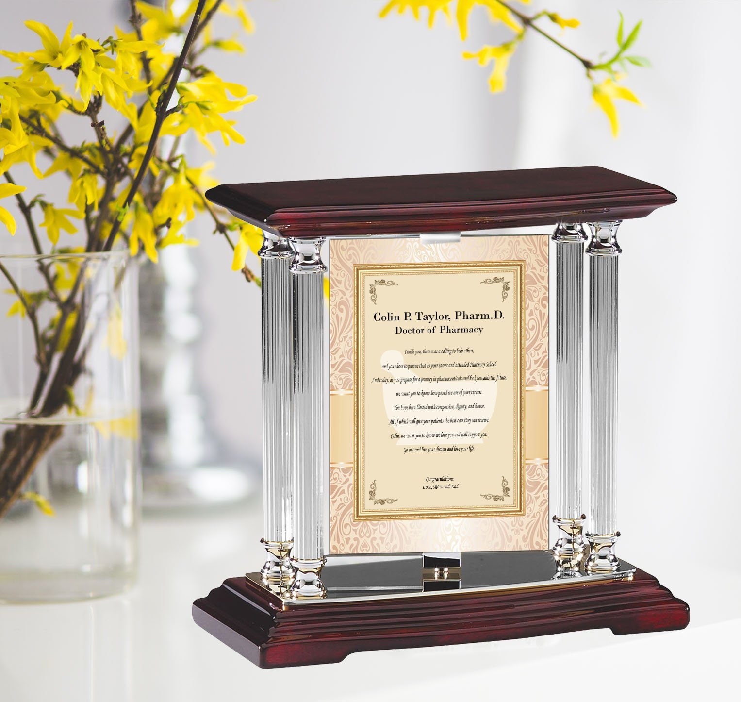 Personalized Silver Desk Mantel Column Pharmacy School Graduation Swivel Message Pharmacist Graduate Gift Mortar Pestle Present Student Him
