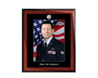 Portrait Photo Frame Wall 8x10 Retirement Military Plaque Picture Promotion Army US Navy Marine Corps Air Force Personalized Gift USAF Gift