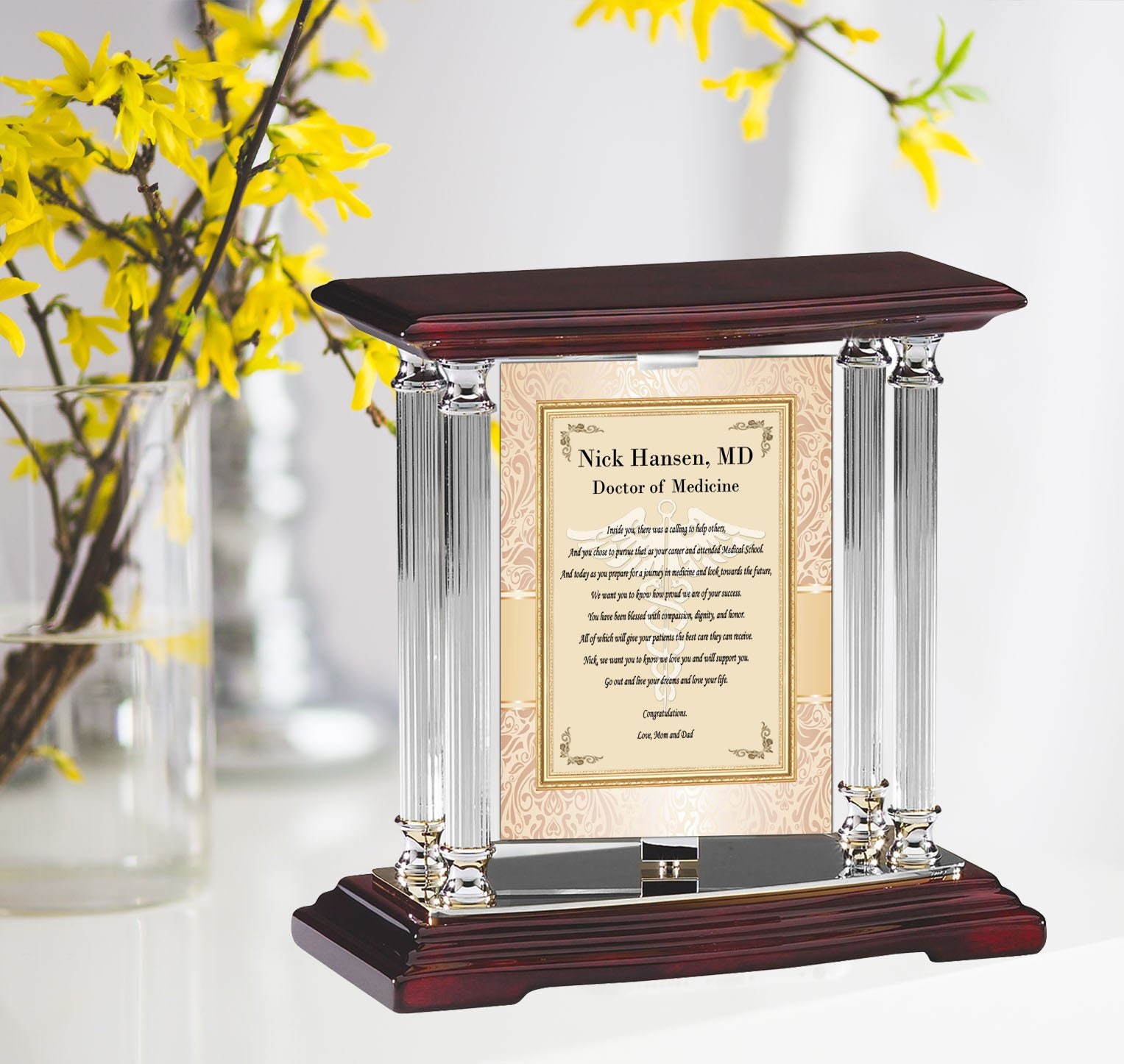 Gift For Medical Student College Graduates Personalized Doctor Physician Osteopathic Silver Desk Mantel Swivel Message Panel Md Do Present