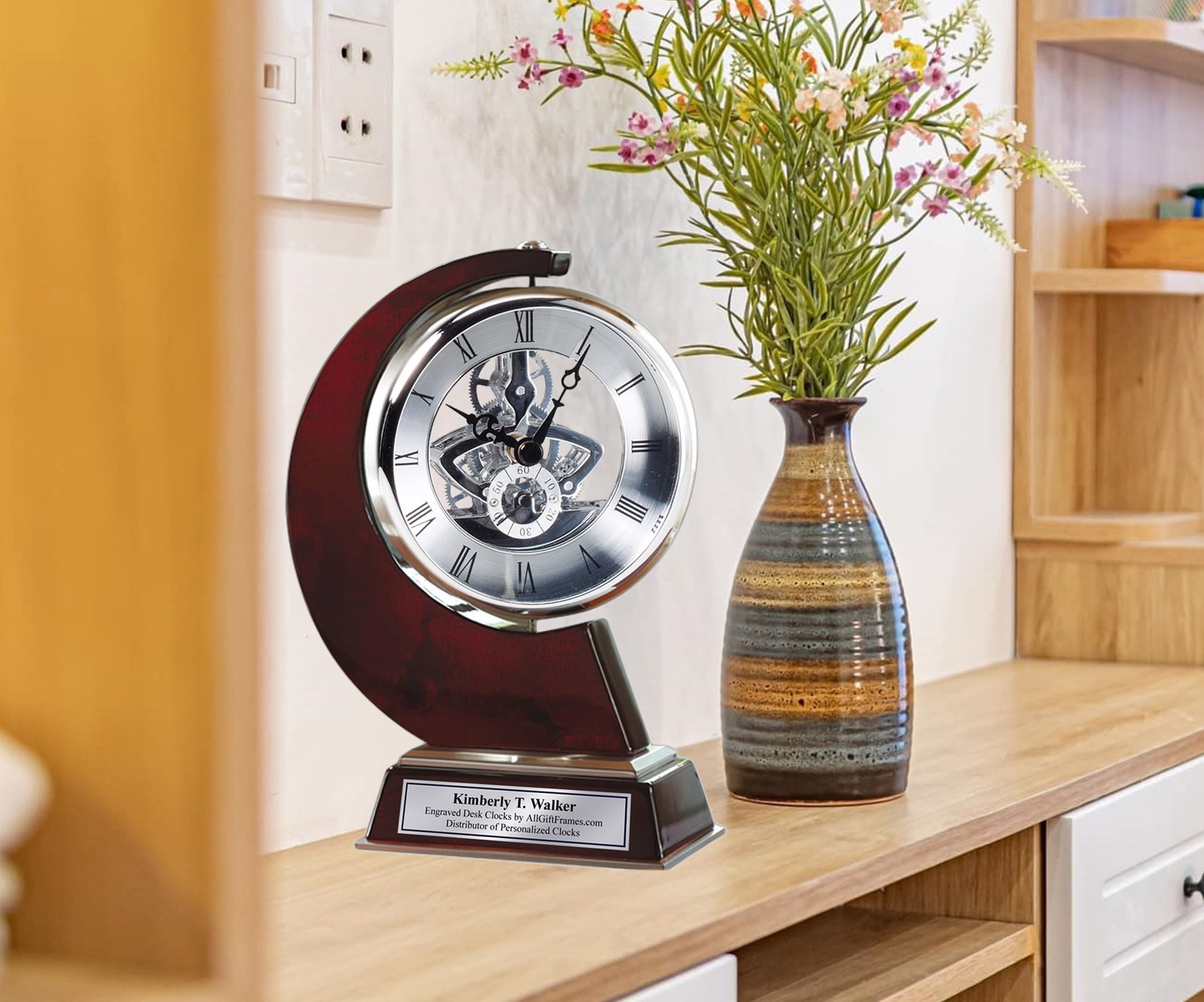 Engrave Table Desk Silver Gear Clock Personalized Gift Wedding Anniversary Promotion Retirement Service Award Birthday Graduation Thank You
