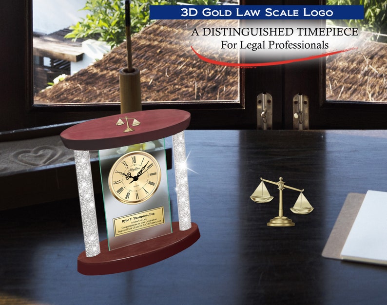 Law Scale Logo Luxury Diamond Pillar Engrave Desk Clock Lawyer Attorney ...