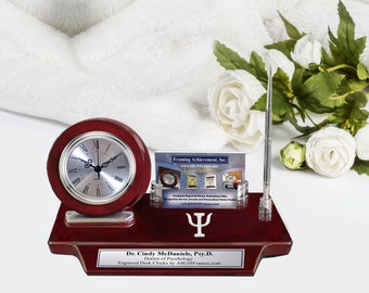 Nameplate Engrave Clock Plaque 3D Psychology Pen Set Card Holder Psychologist Psychiatrist Retirement Service Award Birthday Graduation Gift