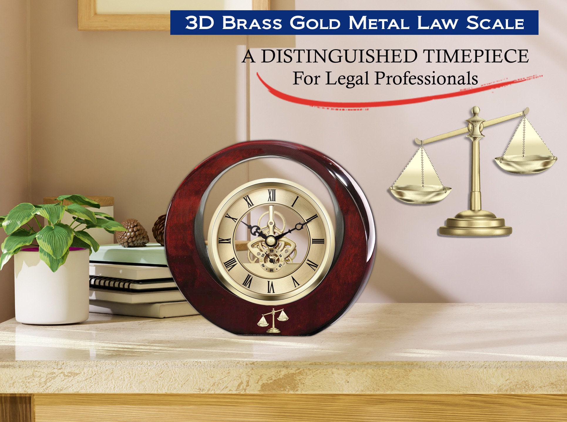 Law Scale Gold Moving Gear Desk Clock Gift for Lawyers Passing the Bar ...