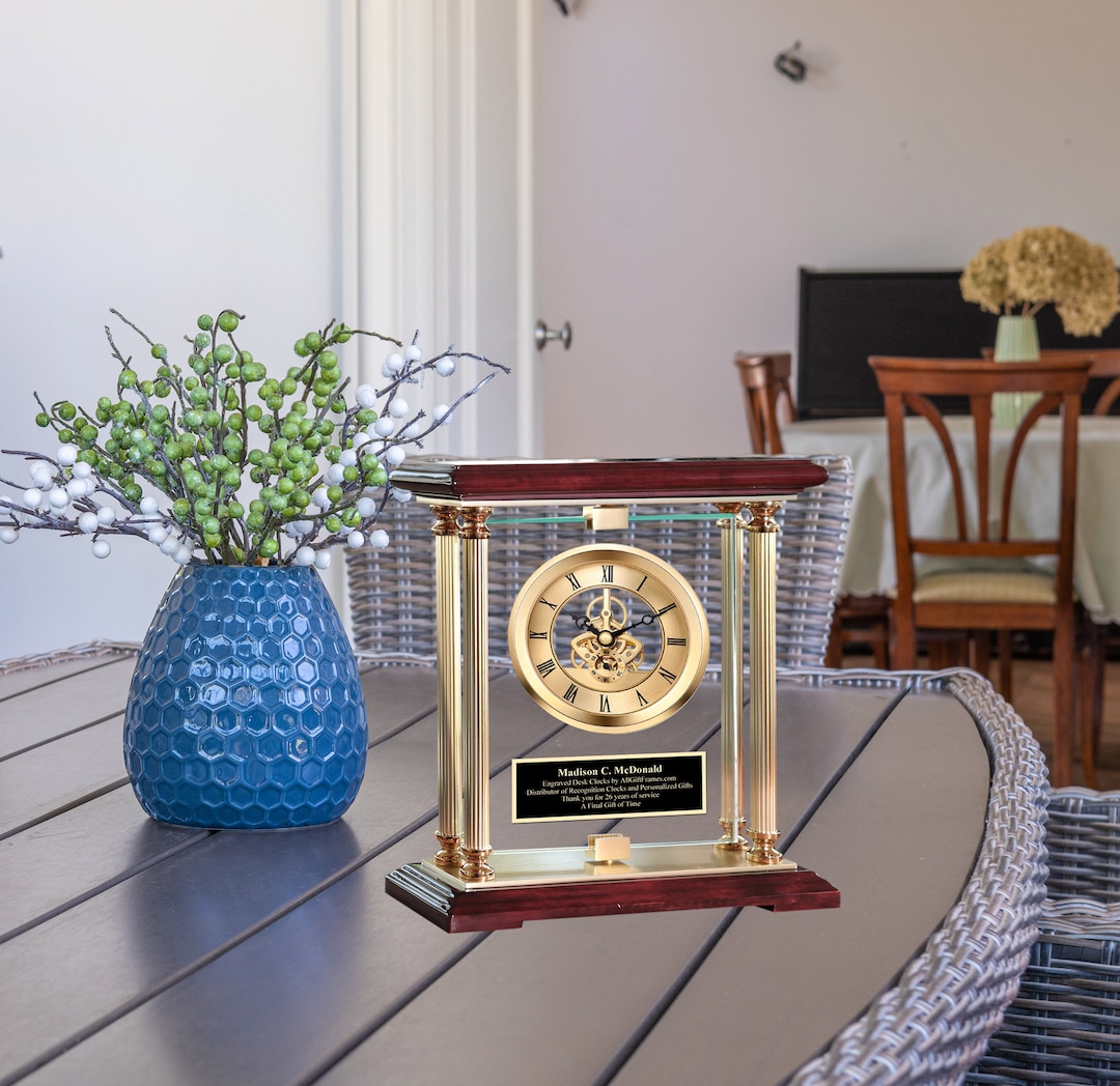Personalized Clock Engrave Gifts Desk Gear Shelf Clocks Gold Etsy