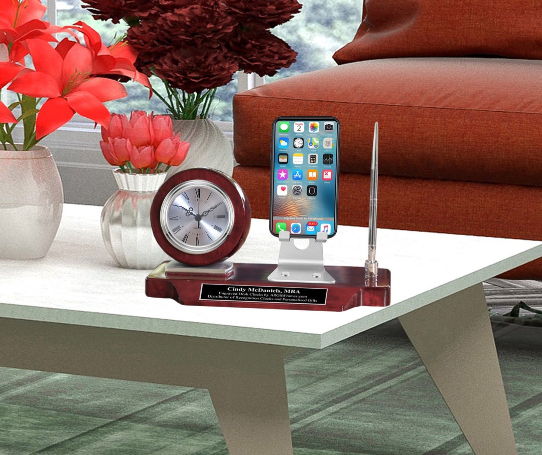 Unique Personalized Clock Silver Cellphone Holder Desk Display Office ...